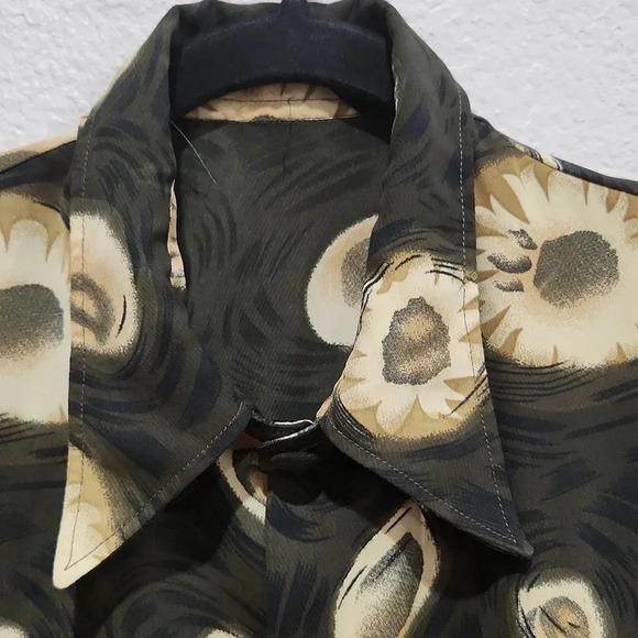 Hand Made Button Down Collar Blouse Gold And  Brown Colors - Picture 2 of 9